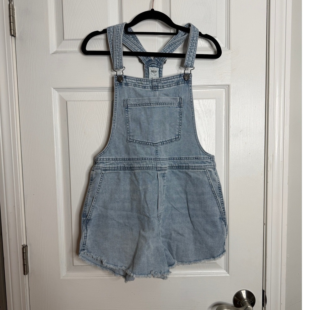 AERIE Denim Shortalls Raw Hem Size S